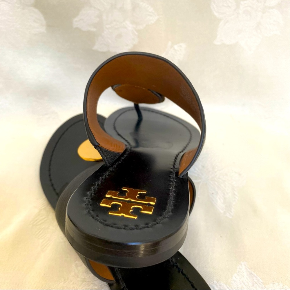 Tory Burch 73193 Patos Black Leather Gold Hardware Women's Sandal Sz 6M - Picture 6 of 10